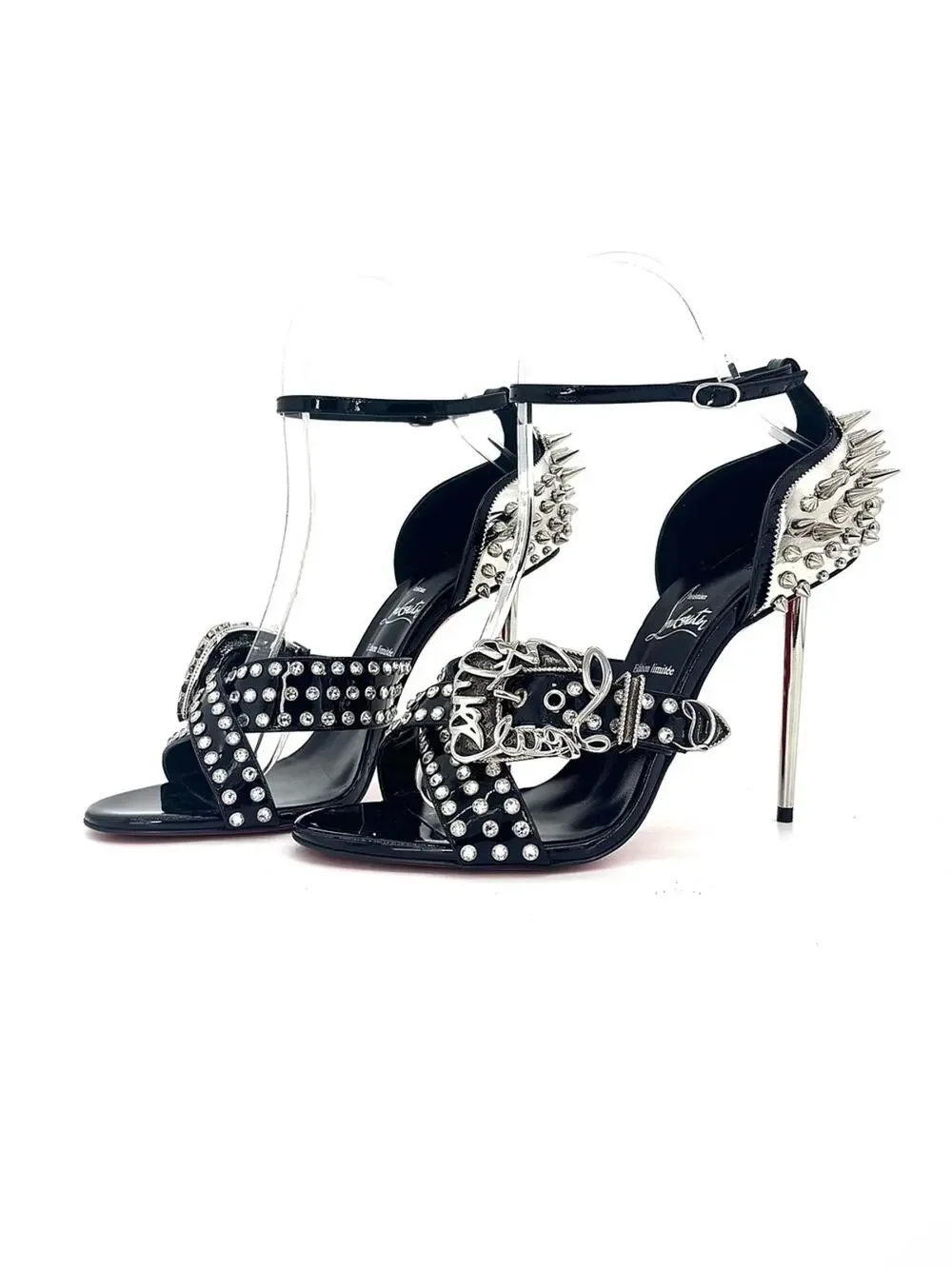 Christian Louboutin Wosandal Pic 100 Silver Spike High Heel Sandals 38.5